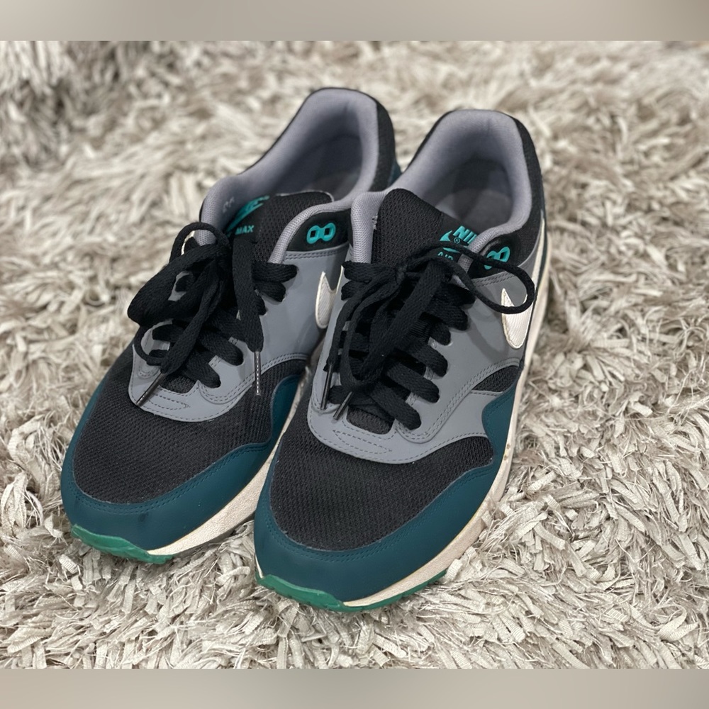 Nike Air Max 1 - size: men’s 8.5 - color: grey, turquoise, black, and white sole